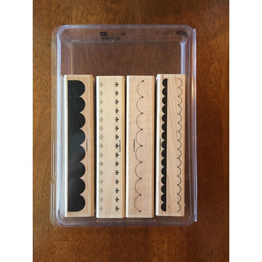 Stampin Up ALL SCALLOPS Set of 4 Wood Mounted Rubber Border Stamps Scrapbooking
